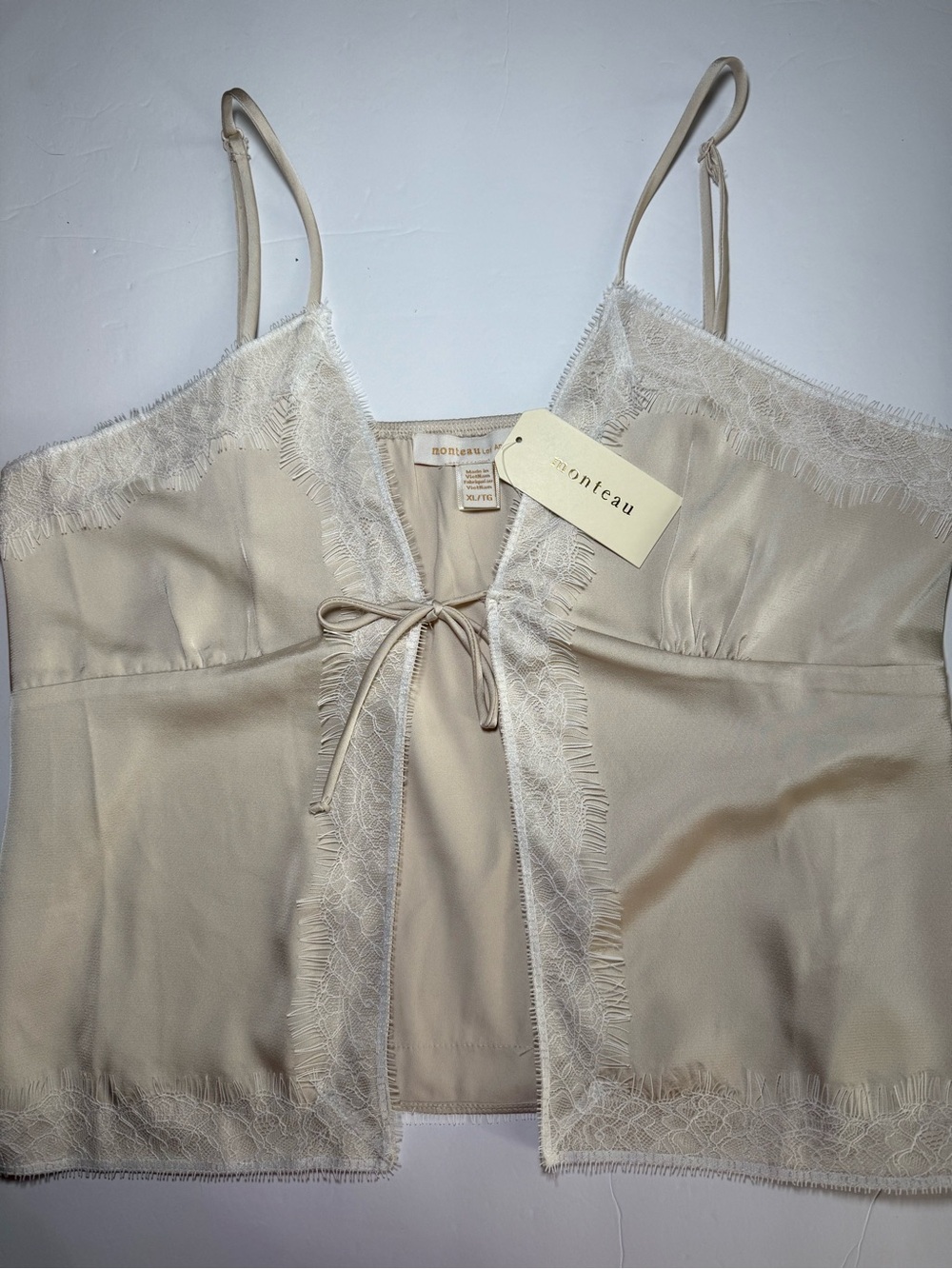 Monteau Los Angeles Satin Lace Tie Front Cami Top - Size XL - NWT